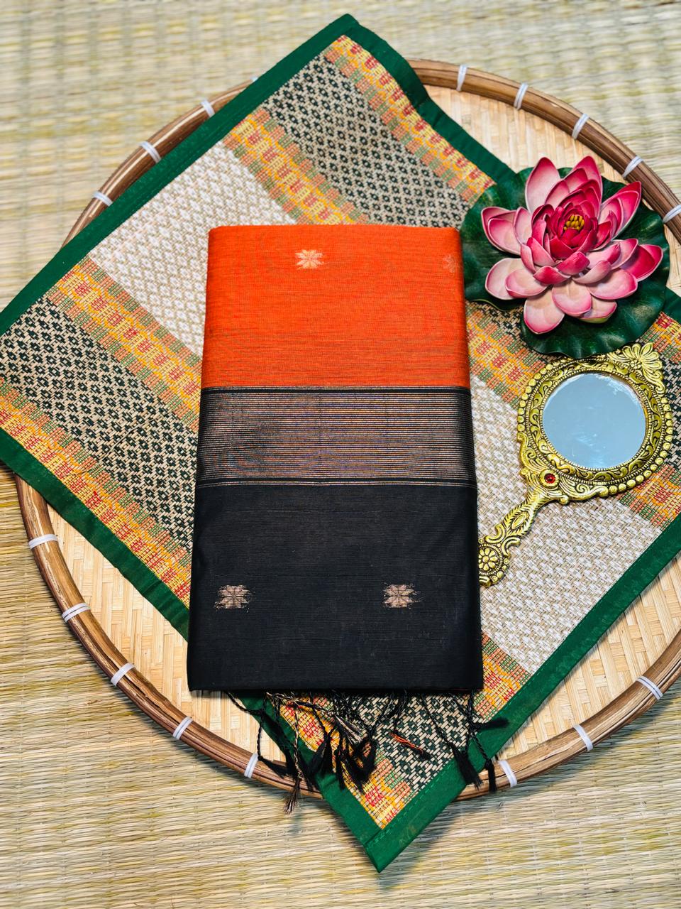 HOK4404 - Maheshwari - Orange with Black - House of Kateelam