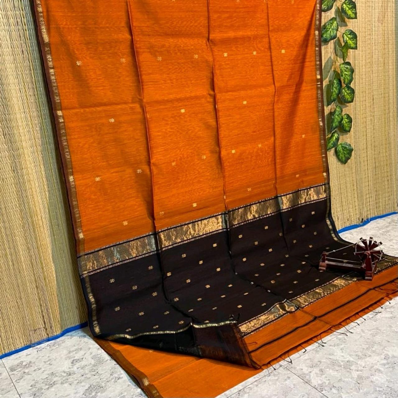 HOK4404 - Maheshwari - Orange with Black - House of Kateelam
