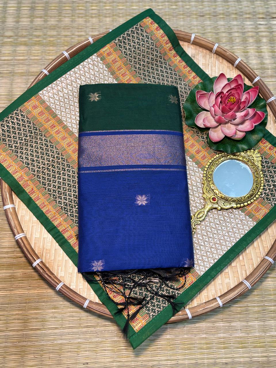 HOK4405 - Maheshwari - Green with Blue - House of Kateelam