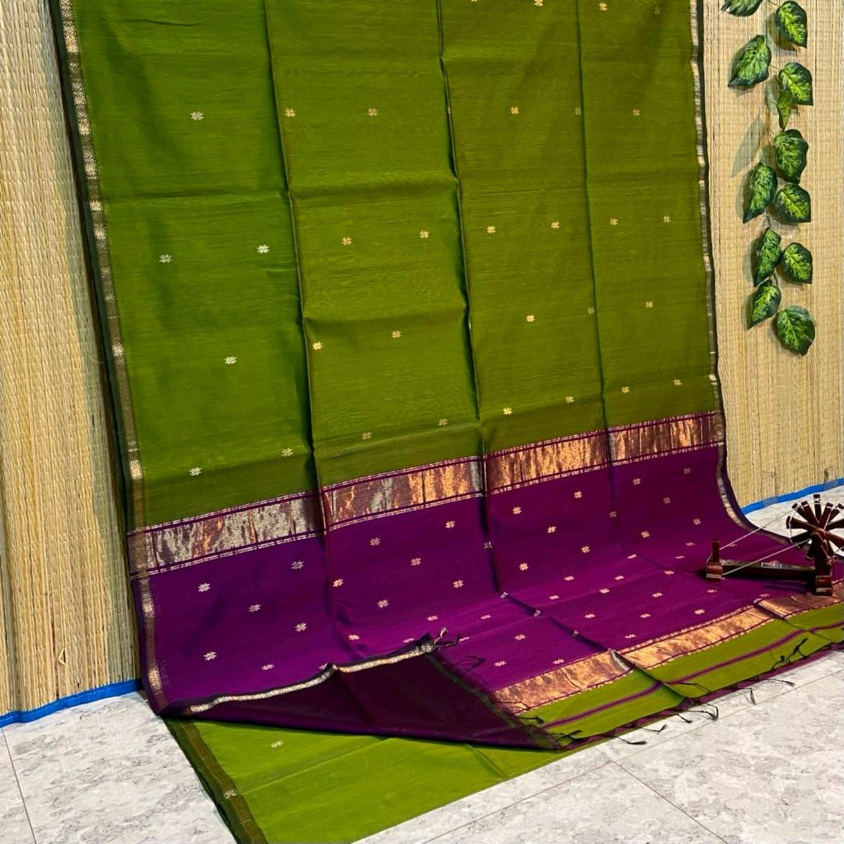 HOK4412- Maheshwari- Green with Purple