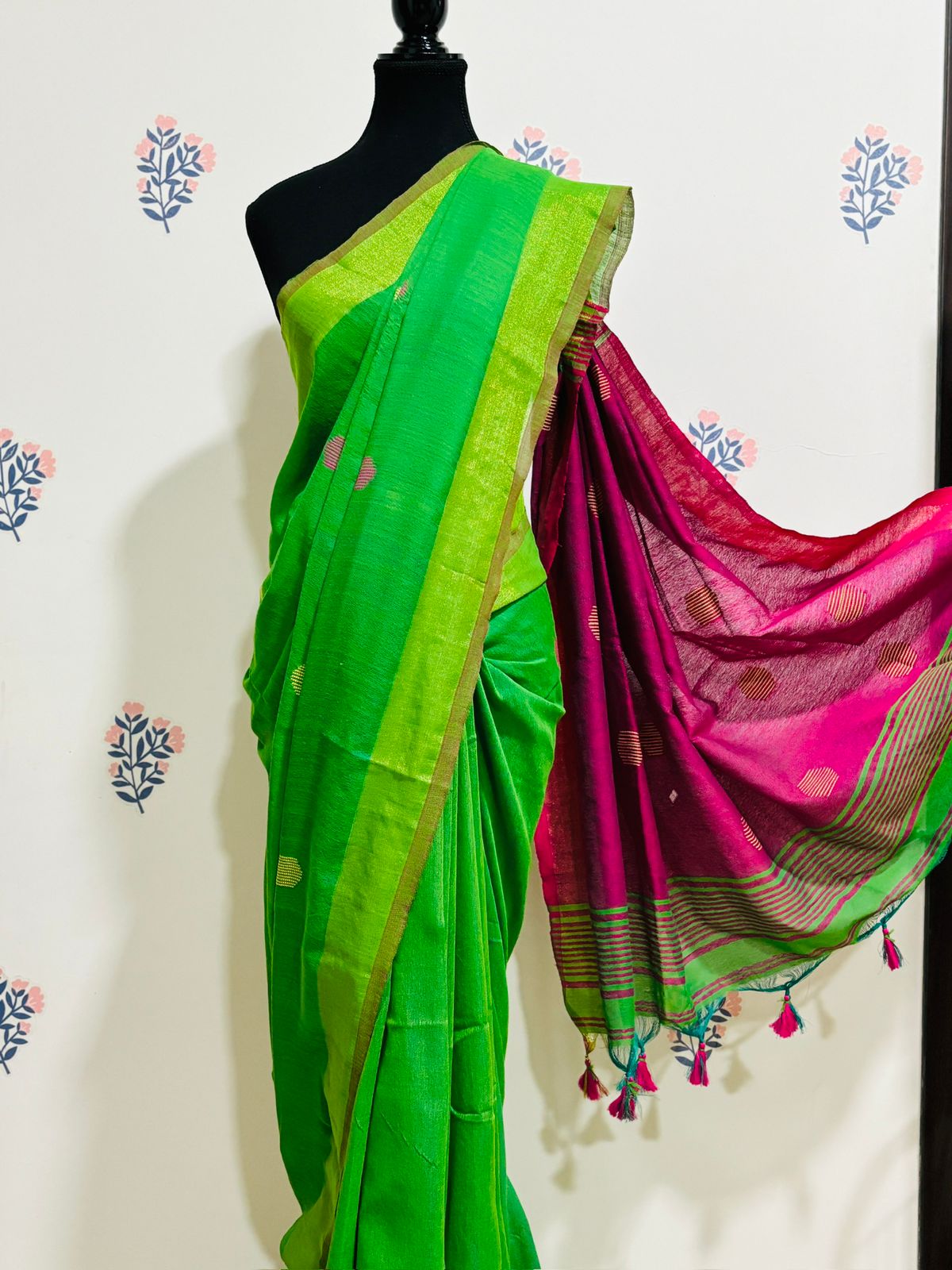 HOK4903 - Dipali - Green & Rani Pink - House of Kateelam