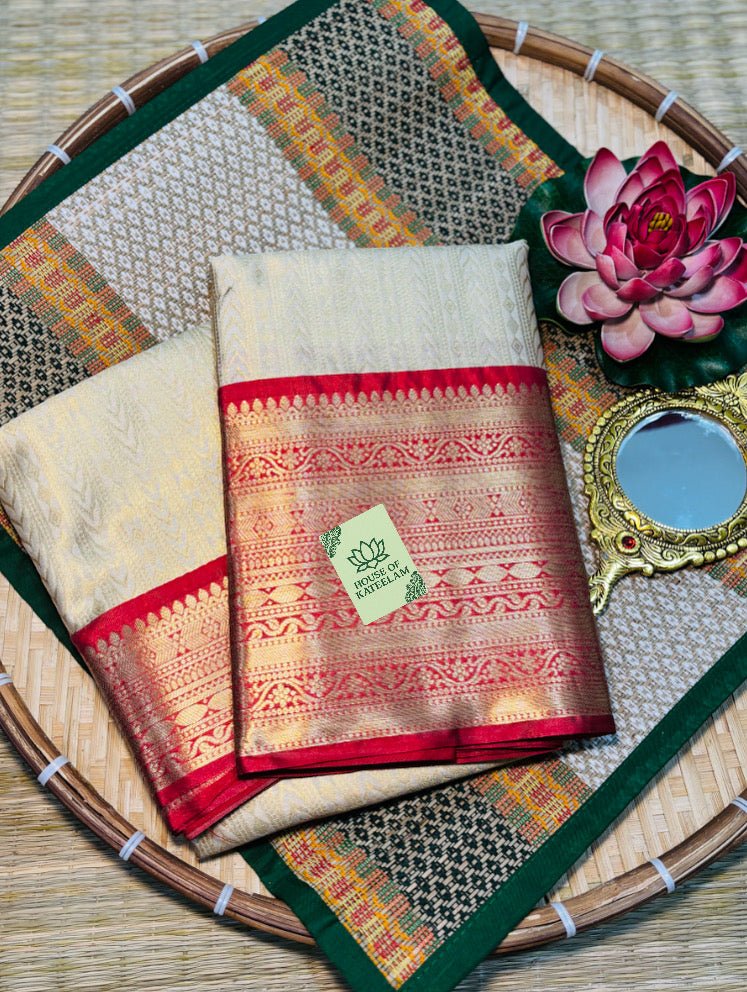 HOK5001 - Kalyani - Stripes Cream & Red - House of Kateelam