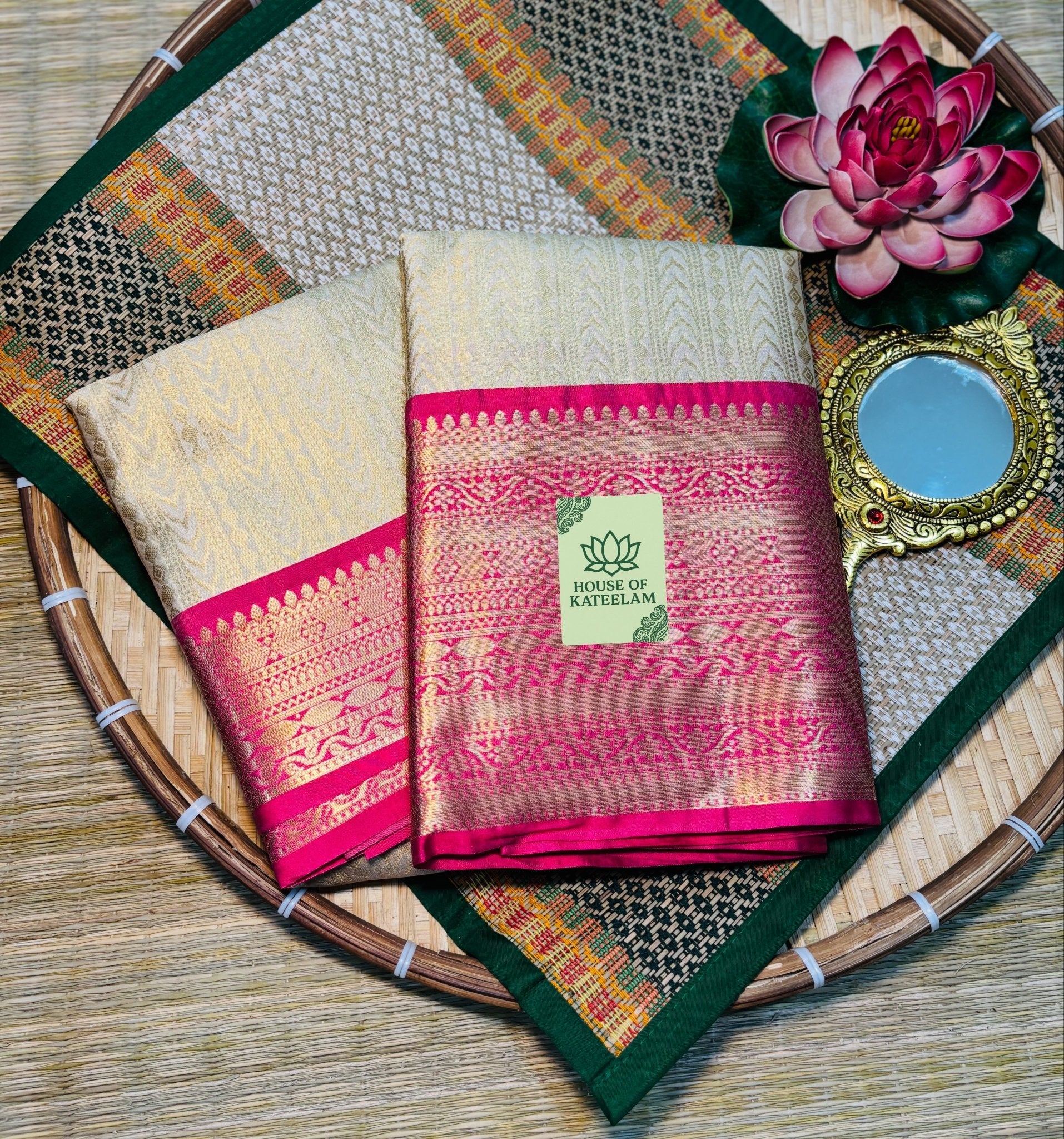 HOK5003 - Kalyani - Cream & Pink - House of Kateelam