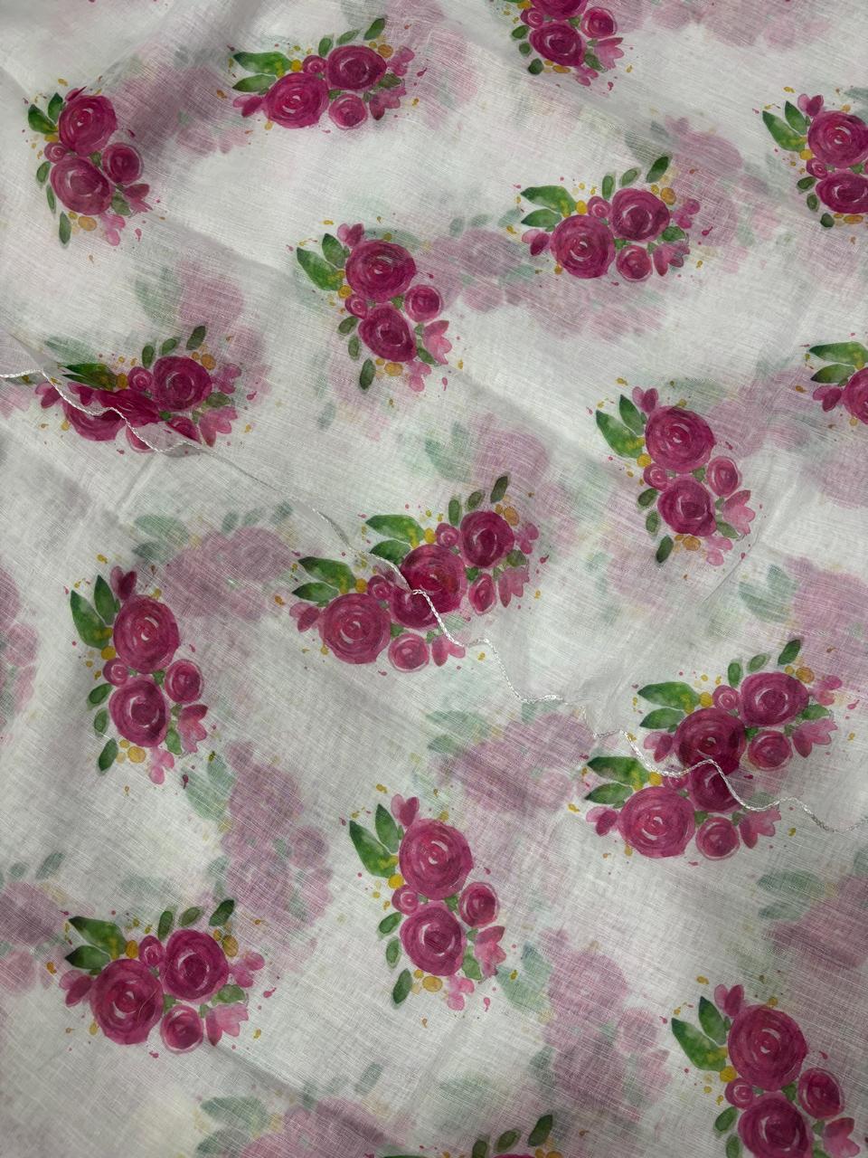 HOK6404 - Siya - White Floral Linen - House of Kateelam