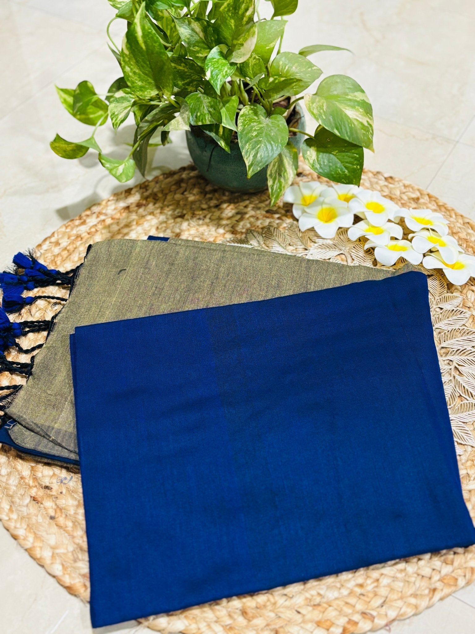 HOK710 - Malika Khadi - Blue & Beige - House of Kateelam
