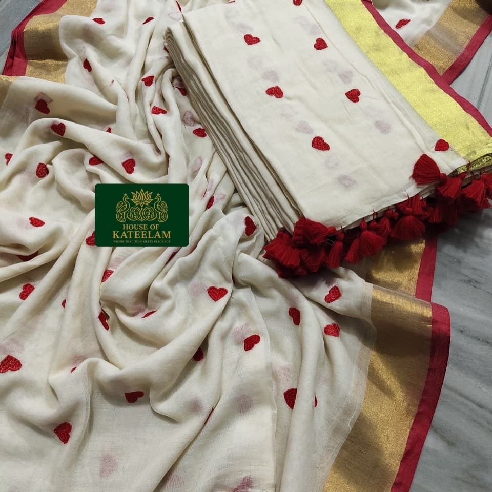 HOK7109 - Prema - Offwhite with Red Heart - House of Kateelam