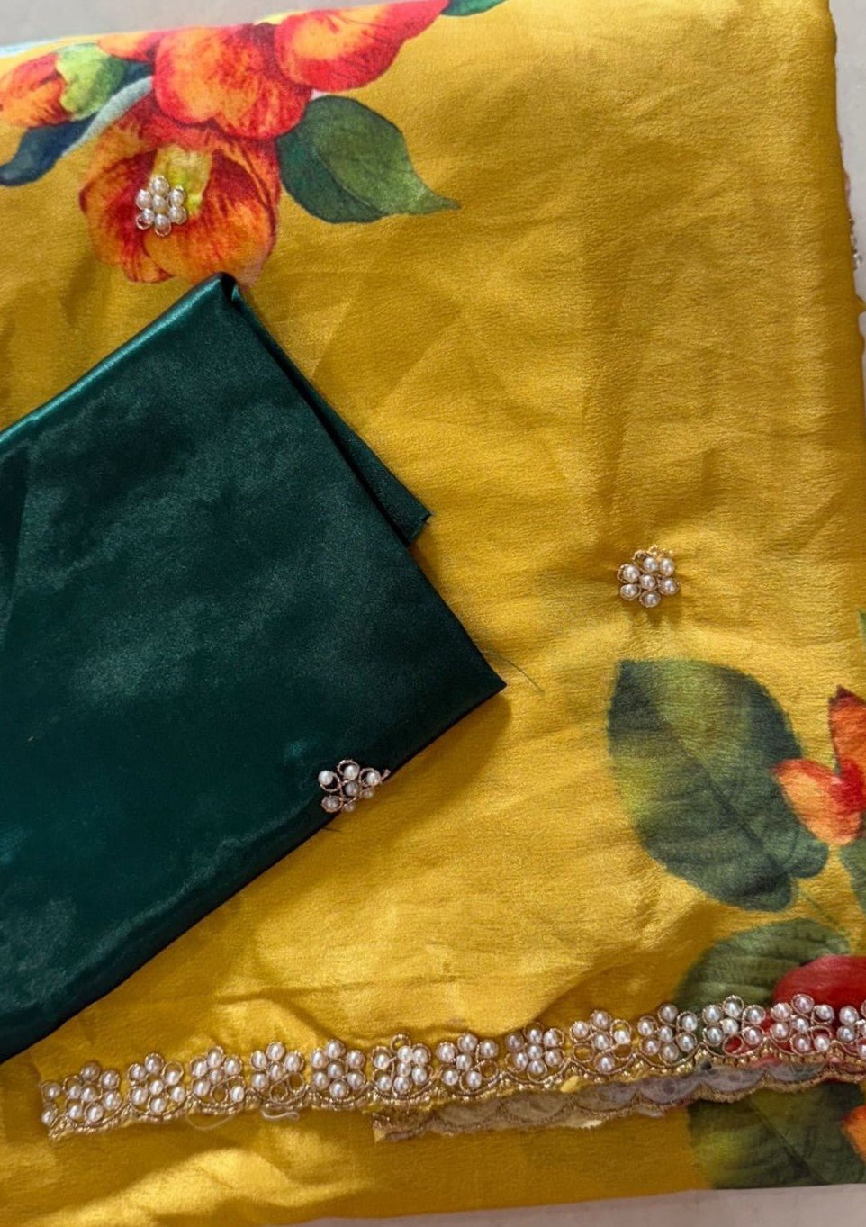HOK7203 - Kaveri - Yellow with Green Blouse - House of Kateelam