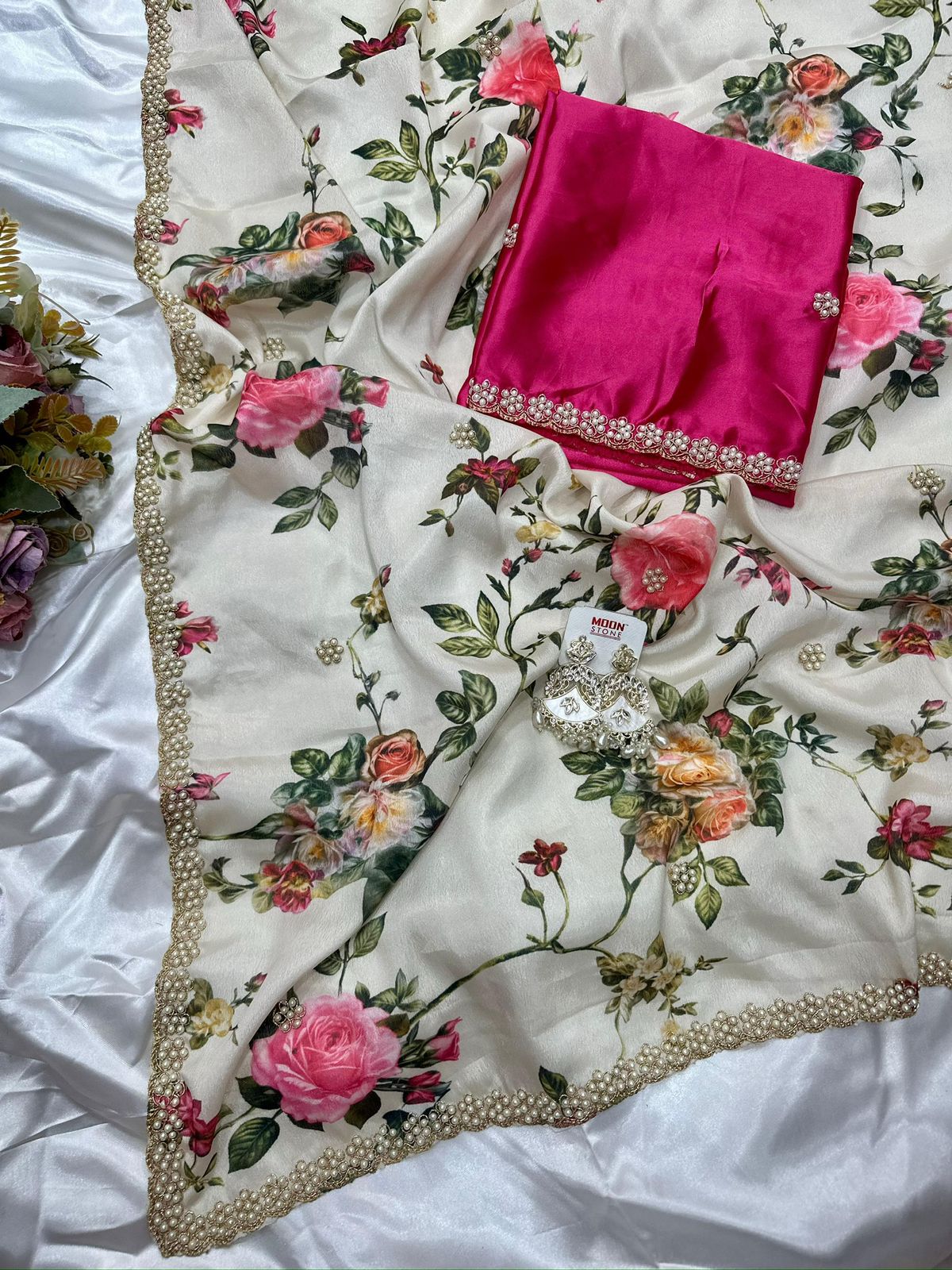 HOK7204 - Kaveri - Cream with Pink Blouse - House of Kateelam