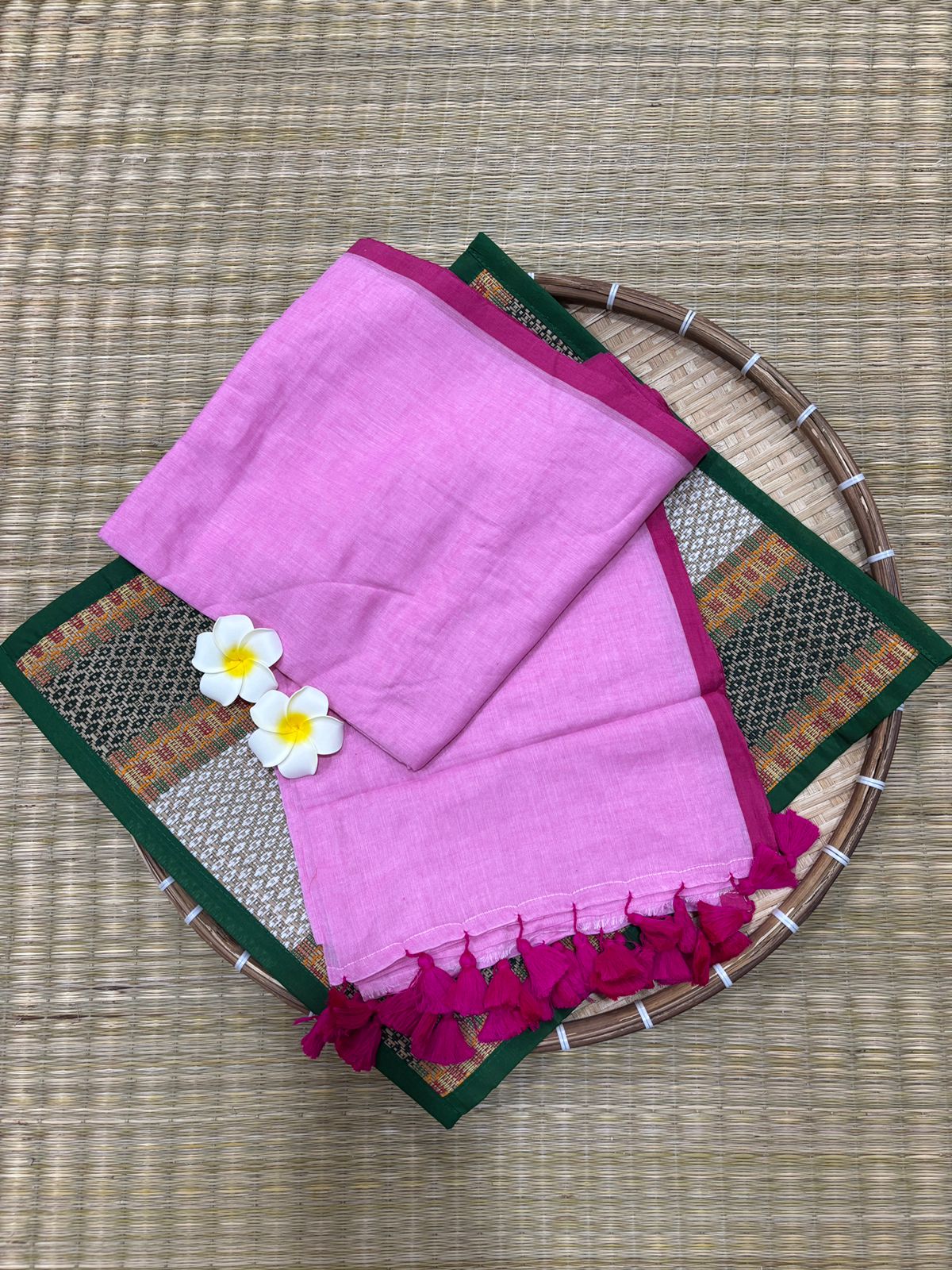 HOK7301 - Veda - Light Pink with Dark Pink Border - House of Kateelam