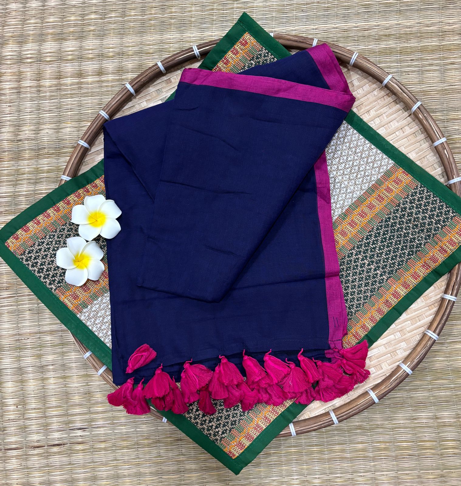 HOK7305 - Veda - Navy Blue & Pink Border - House of Kateelam
